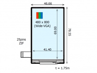 Ortustech 3.2" VA LCM 480×800 380nits Transflective 16.7M WLED MIPI 25pins