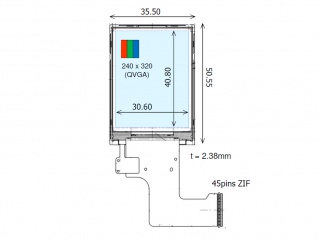 Ortustech 2.0" VA LCM 240×320 450nits WLED CPU/RGB/SPI 45pins