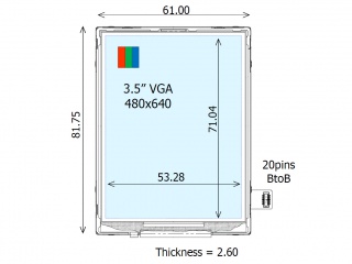 Ortustech 3.5" VA LCM 480×640 900nits Transflective 16.7M WLED MIPI 20pins