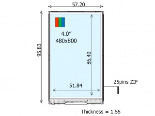 Ortustech 4" VA LCM 480×800 490nits Transflective 16.7M WLED MIPI 25pins
