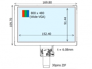 Ortustech 7" VA LCM 800×480 790nits Transflective 262K/16.7M WLED LVDS 30pins 6.8G Vibration