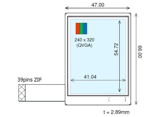 Ortustech 2.7" VA LCM 240×320 350nits Transflective 262K WLED CPU/RGB 39pins