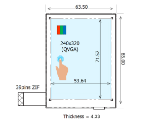 Ortustech 3.5" VA LCM 240×320 200nits Transflective 262K WLED TTL 39pins RTP