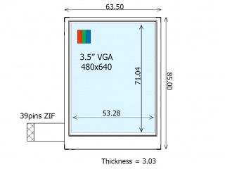 Ortustech 3.5" VA LCM 480×640 250nits Transflective 262K WLED TTL 39pins