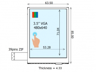 Ortustech 3.5" VA LCM 480×640 265nits Transflective 262K WLED TTL 39pins RTP