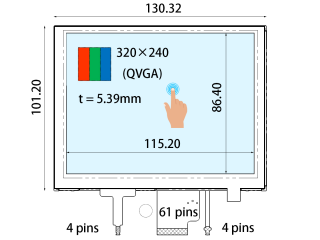 Ortustech 5.7" TN LCM 320×240 440nits WLED TTL 61pins RTP