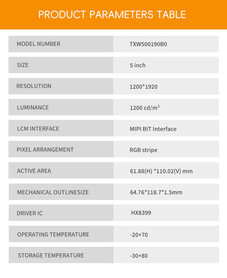 TXW500190B0 5 inch 1200 * 1920 LCD display screen, 40 pins MIPI BIT