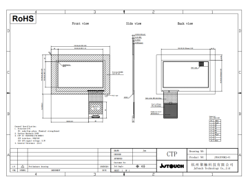 4.3-inch capacitive touch screen, G+G, multi-touch, 16:9, I²C/USB/RS232, industrial capacitive screen