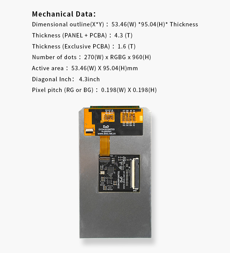 DO0430PQMT02 AMOLED screen DO0430PQMT02 4.3inch 540*960 MCU i8080 LCD panel Module Customized