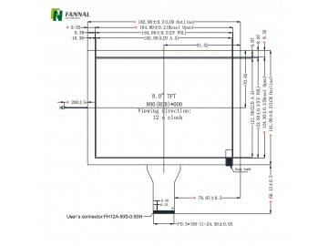 8-inch TFT LCD , 800x600, 300cd/m2, 50PINS , RGB, Industrial LCD screen