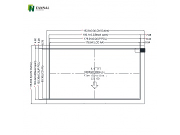 8-inch TFT LCD , 800x480, 500cd/m2, 20PINS , LVDS, Industrial LCD screen