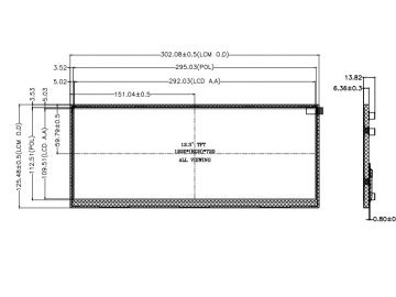 Automotive grade display 12.3inch 1920X720 TFT LCD Modules LVDS with 1000cd/m2 high brightness