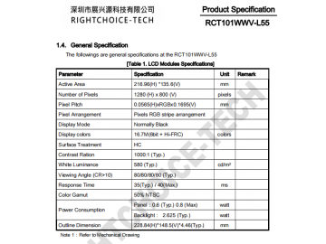 RCT101WWV-L55 RCT101WWV-L55 is a color active matrix TFT LCM using ...