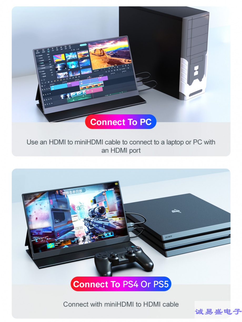 Z156FC 15.6 inch portable monitor, 1080P portable monitor, PS4 portable ...