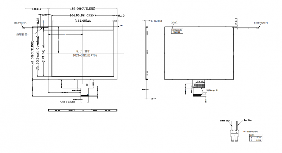 S080QXG04EA 8.0 inch, 1024*768, IPS panel, 1000nits, 40pins, LCM