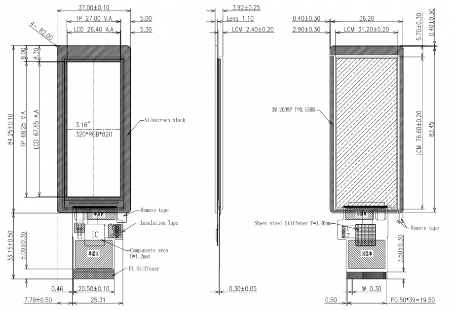 TL032FWV01CT-I1440A TDO 3.16 inch Color TFT LCD IPS Module Display with ...